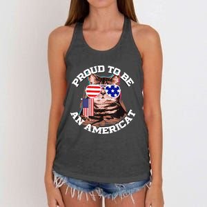 Cat US Flag Sunglasses Proud To Be An Americat Women's Knotted Racerback Tank