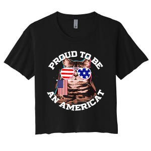 Cat US Flag Sunglasses Proud To Be An Americat Women's Crop Top Tee