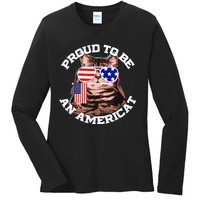 Cat US Flag Sunglasses Proud To Be An Americat Ladies Long Sleeve Shirt