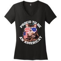 Cat US Flag Sunglasses Proud To Be An Americat Women's V-Neck T-Shirt