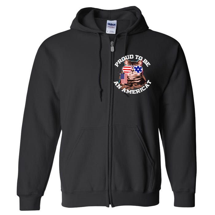 Cat US Flag Sunglasses Proud To Be An Americat Full Zip Hoodie