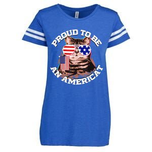 Cat US Flag Sunglasses Proud To Be An Americat Enza Ladies Jersey Football T-Shirt