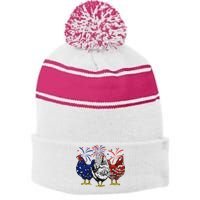 Chicken Usa Flag Patriotic Chicken Lover 4th Of July Stripe Pom Pom Beanie