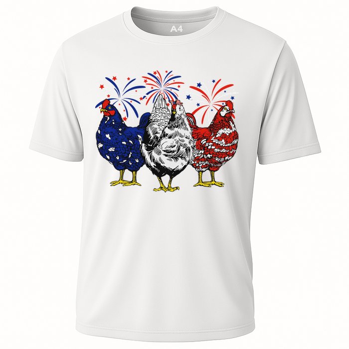 Chicken Usa Flag Patriotic Chicken Lover 4th Of July Cooling Performance Crew T-Shirt