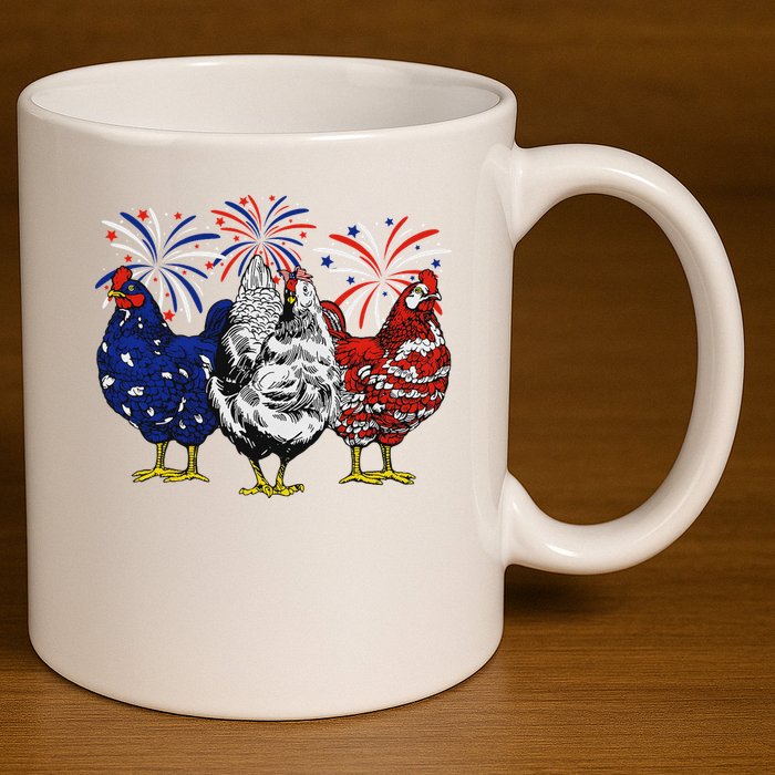 Chicken Usa Flag Patriotic Chicken Lover 4th Of July 11oz C Handle Ceramic Mug