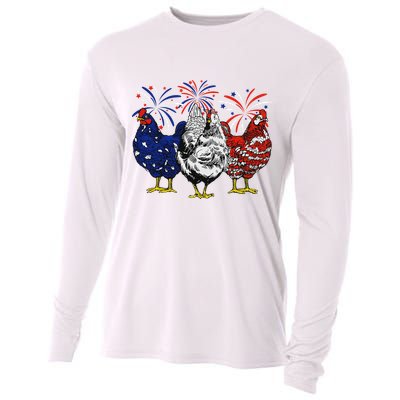 Chicken Usa Flag Patriotic Chicken Lover 4th Of July Cooling Performance Long Sleeve Crew