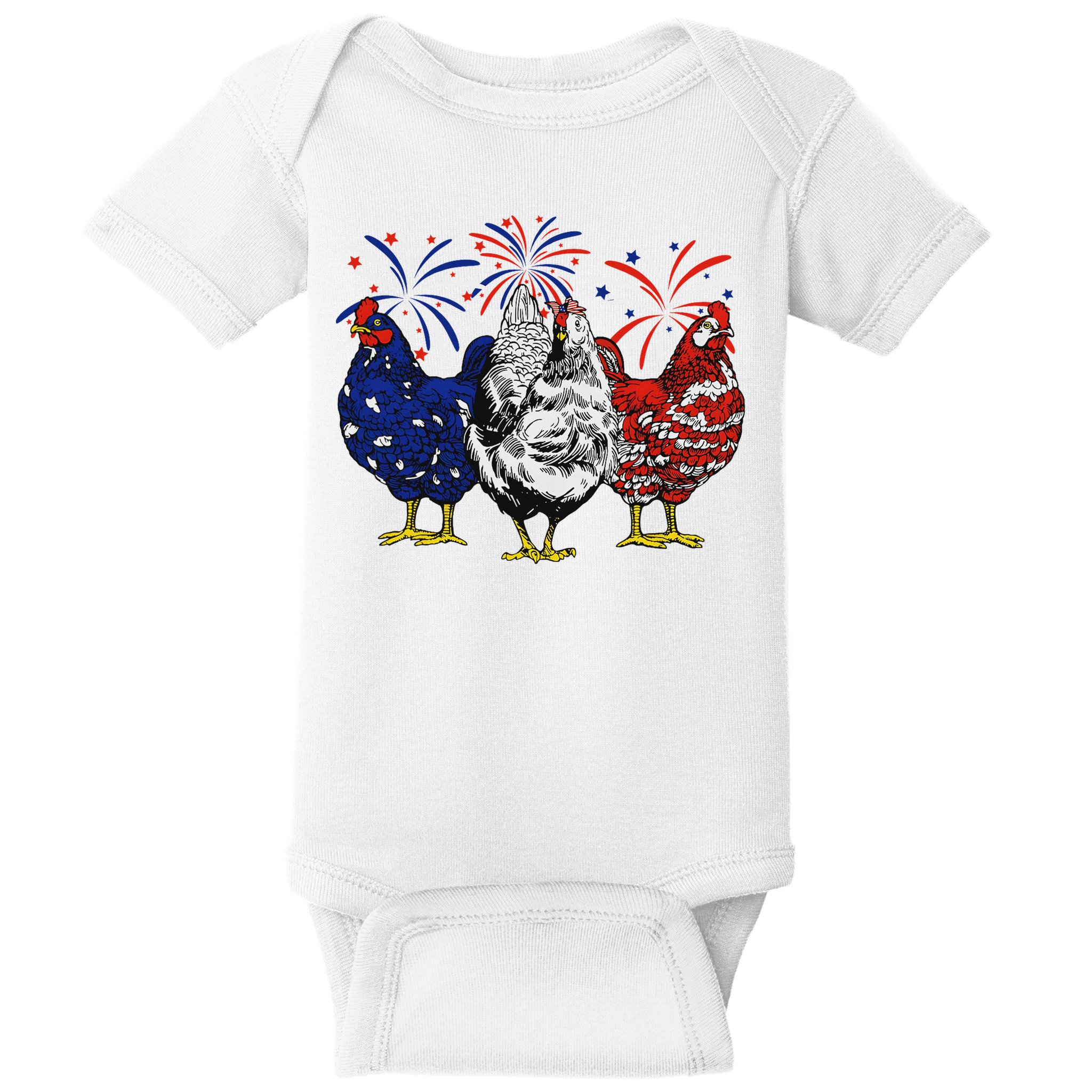 Chicken Usa Flag Patriotic Chicken Lover 4th Of July Baby Bodysuit