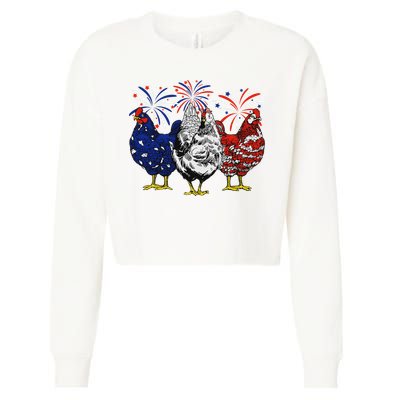 Chicken Usa Flag Patriotic Chicken Lover 4th Of July Cropped Pullover Crew