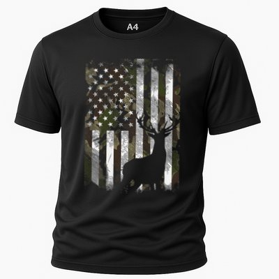 Camo Us Flag Deer Elk Buck Camoflage Hunting Hunter Dad Performance Shirt