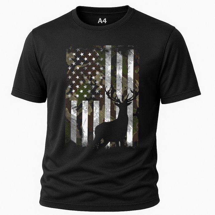 Camo Us Flag Deer Elk Buck Camoflage Hunting Hunter Dad Cooling Performance Crew T-Shirt