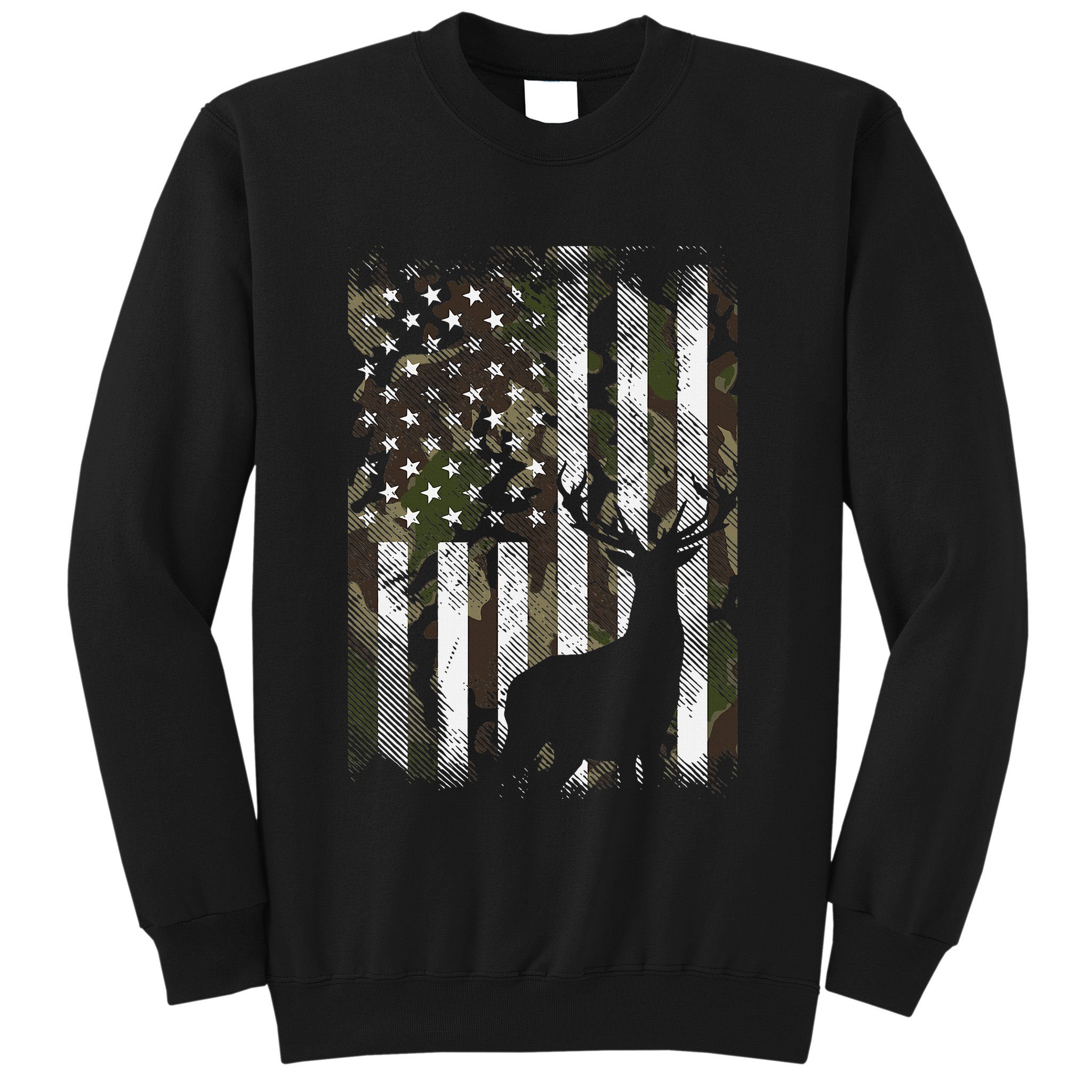 Camo Us Flag Deer Elk Buck Camoflage Hunting Hunter Dad Sweatshirt