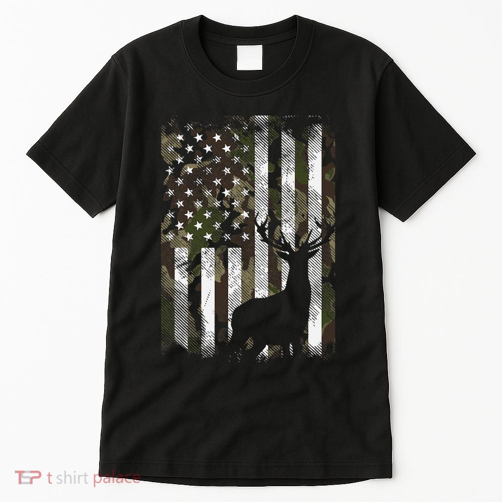 Camo Us Flag Deer Elk Buck Camoflage Hunting Hunter Dad Tall T-Shirt