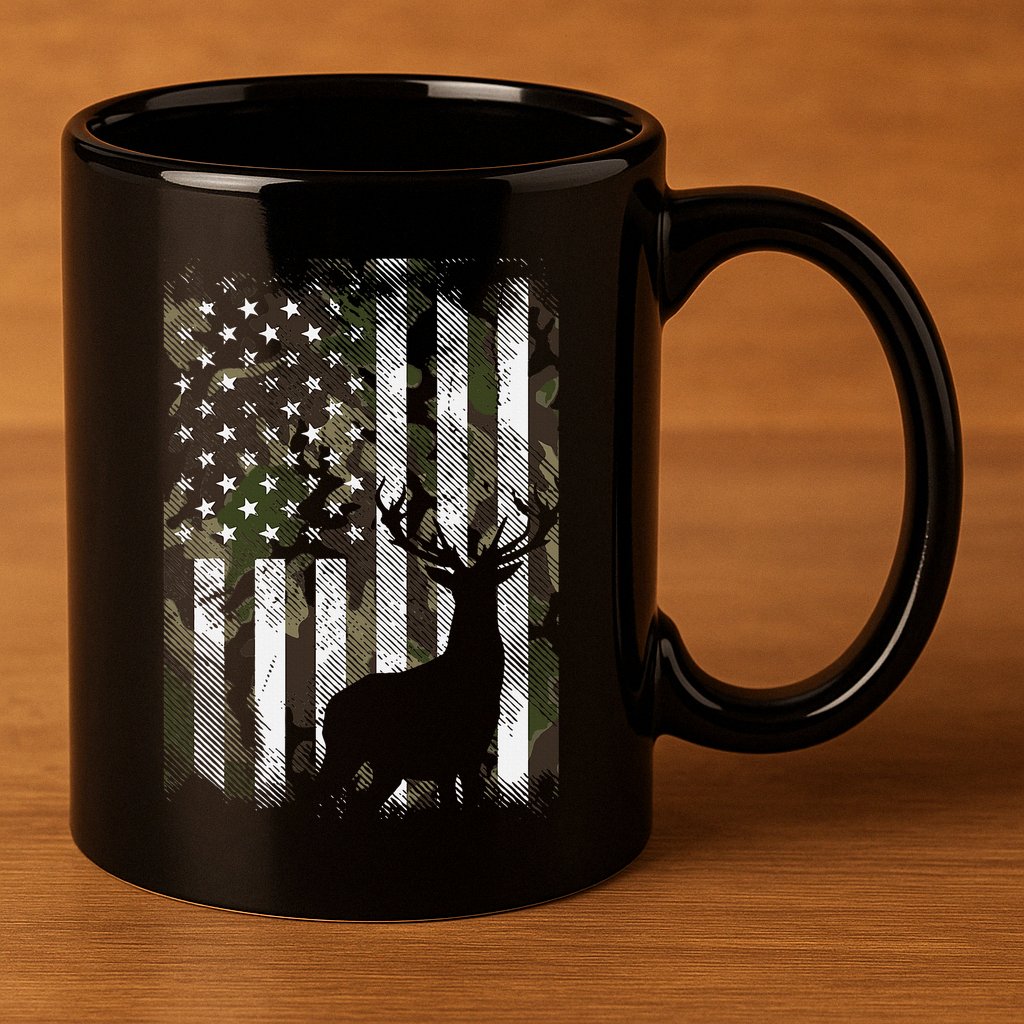 Camo Us Flag Deer Elk Buck Camoflage Hunting Hunter Dad 11oz C Handle Ceramic Mug