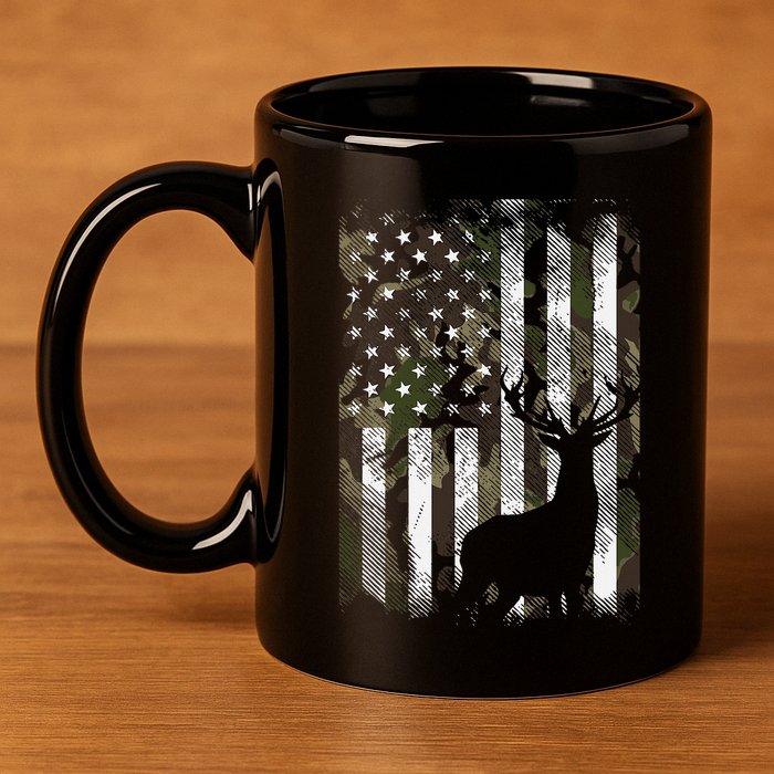 Camo Us Flag Deer Elk Buck Camoflage Hunting Hunter Dad 11oz C Handle Ceramic Mug