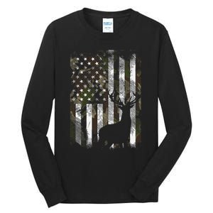 Camo Us Flag Deer Elk Buck Camoflage Hunting Hunter Dad Tall Long Sleeve T-Shirt