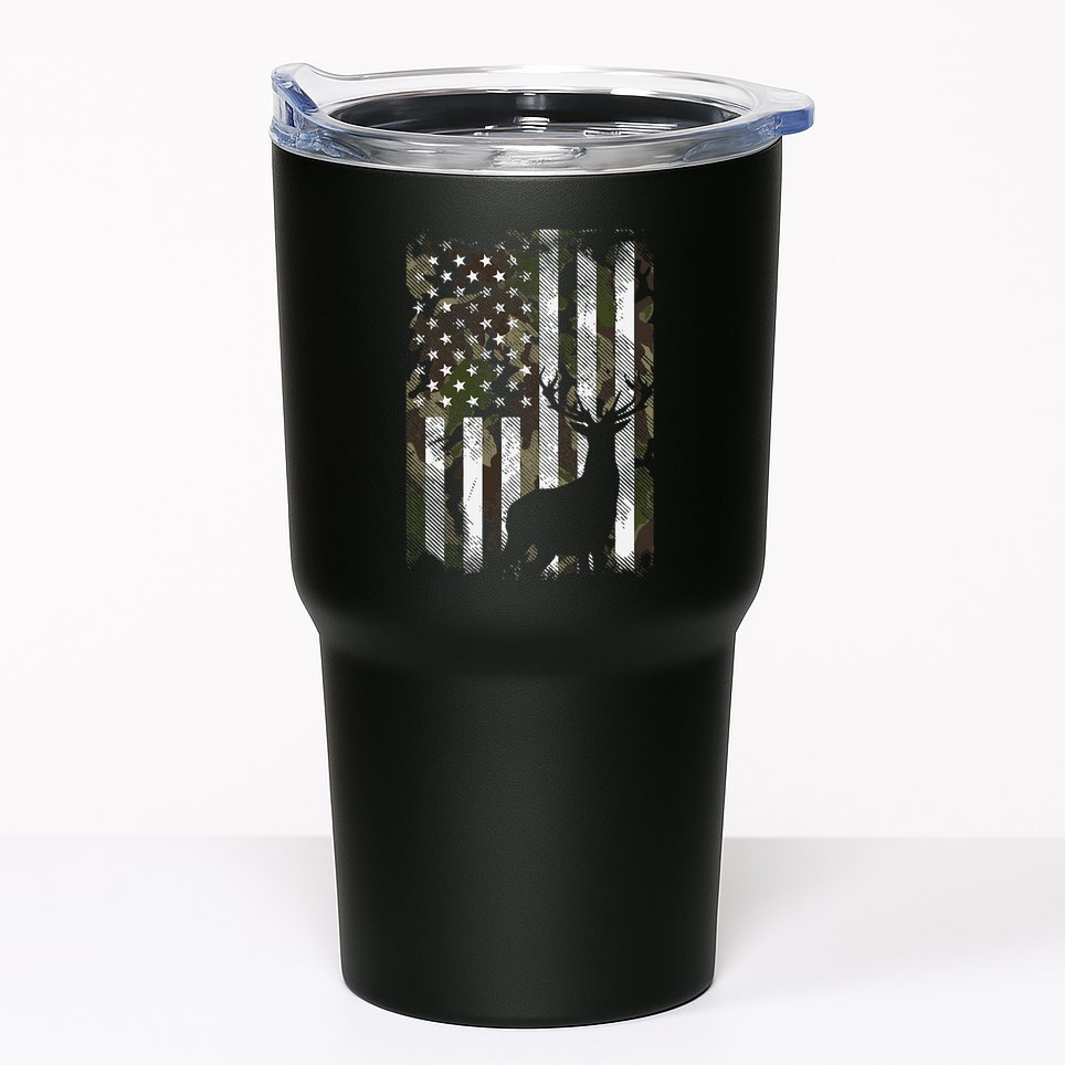 Camo Us Flag Deer Elk Buck Camoflage Hunting Hunter Dad Tumbler