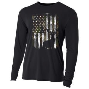 Camo Us Flag Deer Elk Buck Camoflage Hunting Hunter Dad Cooling Performance Long Sleeve Crew