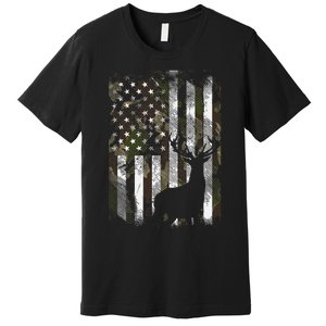 Camo Us Flag Deer Elk Buck Camoflage Hunting Hunter Dad Premium T-Shirt