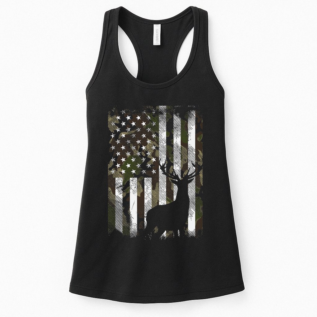 Camo Us Flag Deer Elk Buck Camoflage Hunting Hunter Dad Womens Tank Top