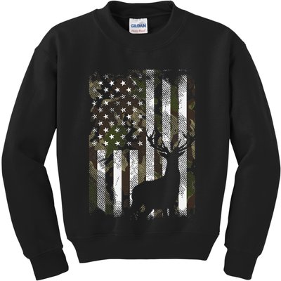 Camo Us Flag Deer Elk Buck Camoflage Hunting Hunter Dad Kids Sweatshirt
