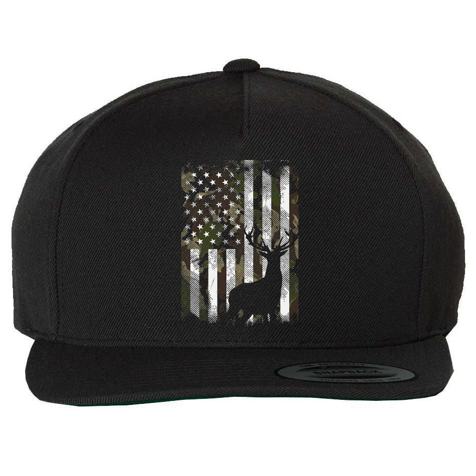 Camo Us Flag Deer Elk Buck Camoflage Hunting Hunter Dad Wool Snapback Cap