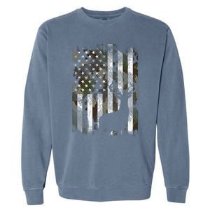 Camo Us Flag Deer Elk Buck Camoflage Hunting Hunter Dad Garment-Dyed Sweatshirt