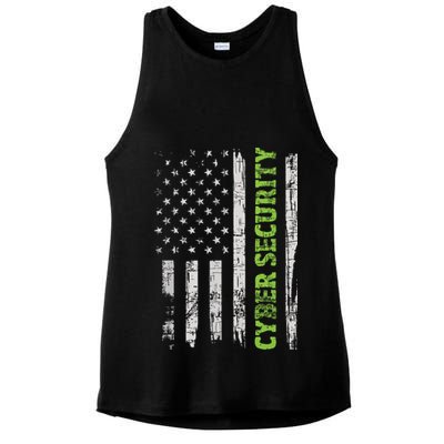Cybersecurity USA Flag Computer Engineer Programmer Hacker Ladies PosiCharge Tri-Blend Wicking Tank