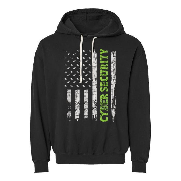Cybersecurity USA Flag Computer Engineer Programmer Hacker Garment-Dyed Fleece Hoodie