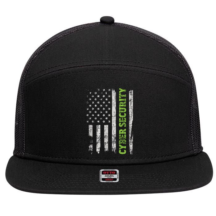 Cybersecurity USA Flag Computer Engineer Programmer Hacker 7 Panel Mesh Trucker Snapback Hat