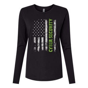 Cybersecurity USA Flag Computer Engineer Programmer Hacker Womens Cotton Relaxed Long Sleeve T-Shirt