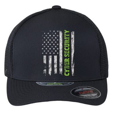 Cybersecurity USA Flag Computer Engineer Programmer Hacker Flexfit Unipanel Trucker Cap