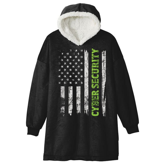 Cybersecurity USA Flag Computer Engineer Programmer Hacker Hooded Wearable Blanket