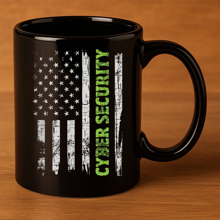 Cybersecurity USA Flag Computer Engineer Programmer Hacker 11oz C Handle Ceramic Mug