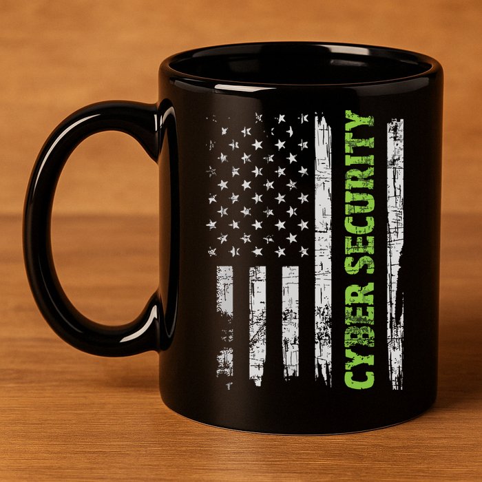 Cybersecurity USA Flag Computer Engineer Programmer Hacker 11oz C Handle Ceramic Mug
