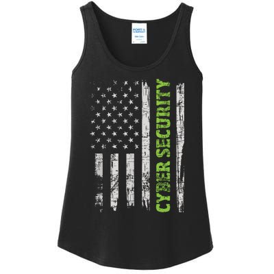 Cybersecurity USA Flag Computer Engineer Programmer Hacker Ladies Essential Tank