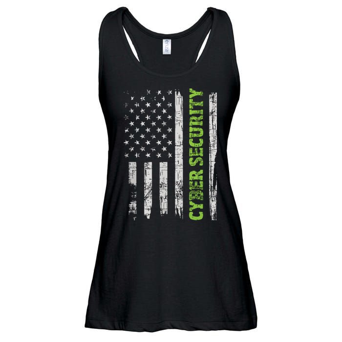 Cybersecurity USA Flag Computer Engineer Programmer Hacker Ladies Essential Flowy Tank