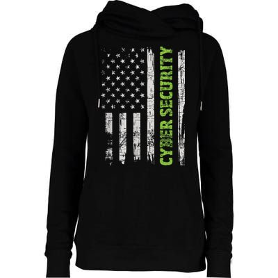 Cybersecurity USA Flag Computer Engineer Programmer Hacker Womens Funnel Neck Pullover Hood