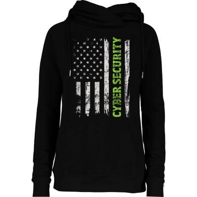 Cybersecurity USA Flag Computer Engineer Programmer Hacker Womens Funnel Neck Pullover Hood