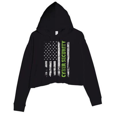 Cybersecurity USA Flag Computer Engineer Programmer Hacker Crop Fleece Hoodie