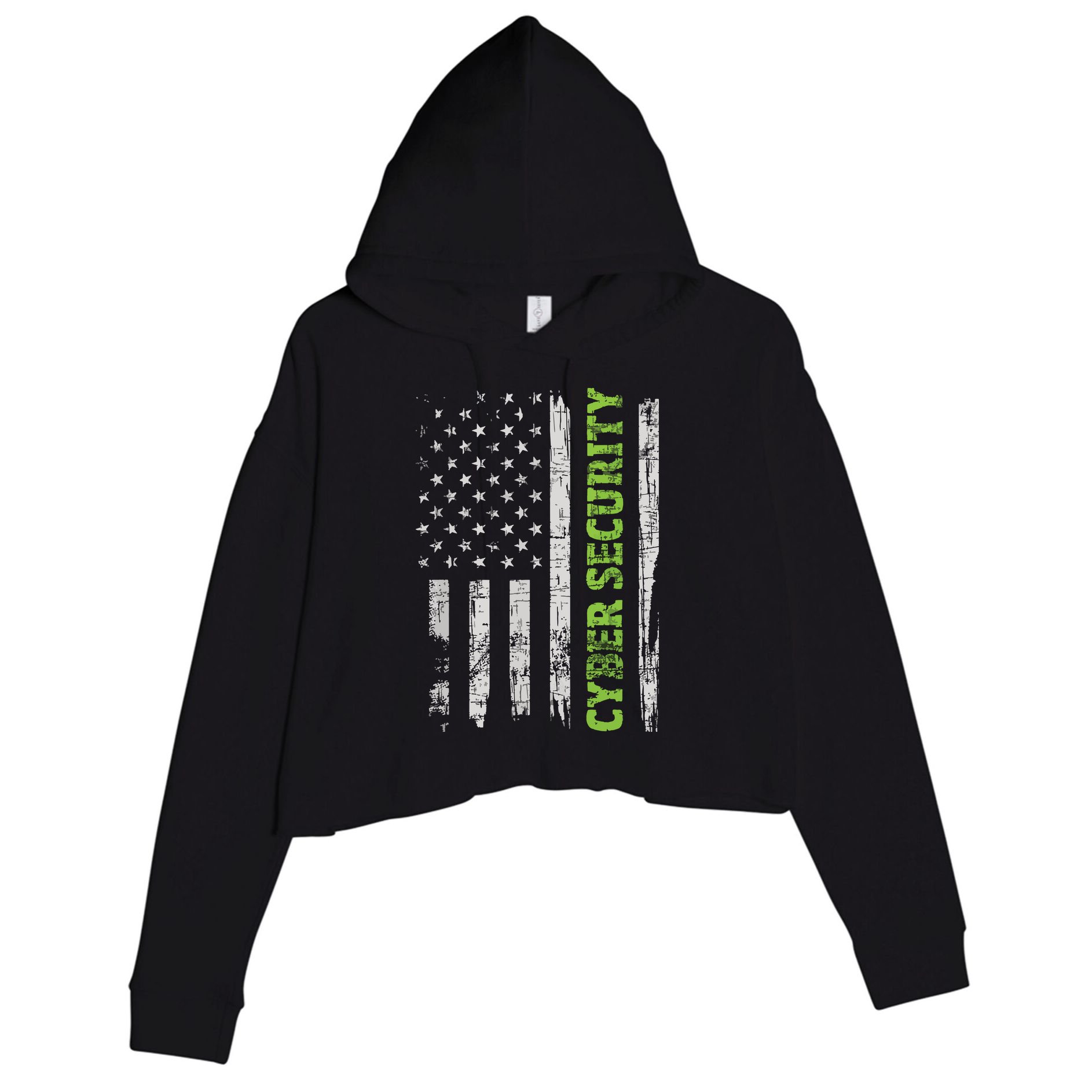 Cybersecurity USA Flag Computer Engineer Programmer Hacker Crop Fleece Hoodie