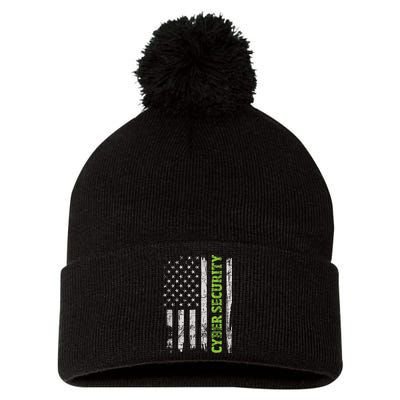 Cybersecurity USA Flag Computer Engineer Programmer Hacker Pom Pom 12in Knit Beanie