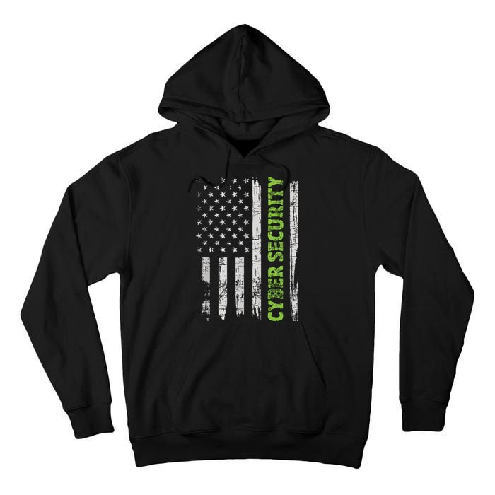 Cybersecurity USA Flag Computer Engineer Programmer Hacker Tall Hoodie