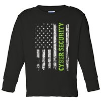 Cybersecurity USA Flag Computer Engineer Programmer Hacker Toddler Long Sleeve Shirt