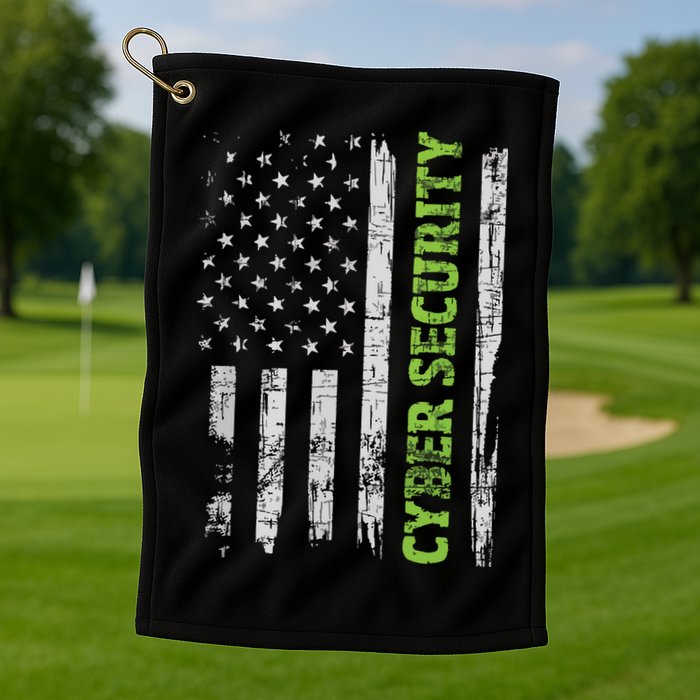 Cybersecurity USA Flag Computer Engineer Programmer Hacker Golf Towel