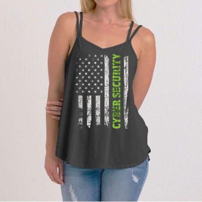 Cybersecurity USA Flag Computer Engineer Programmer Hacker Women's Strappy Tank