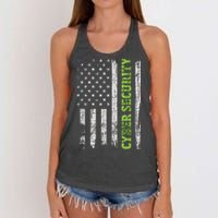 Cybersecurity USA Flag Computer Engineer Programmer Hacker Women's Knotted Racerback Tank