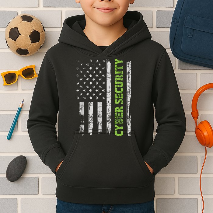 Cybersecurity USA Flag Computer Engineer Programmer Hacker Kids Hoodie