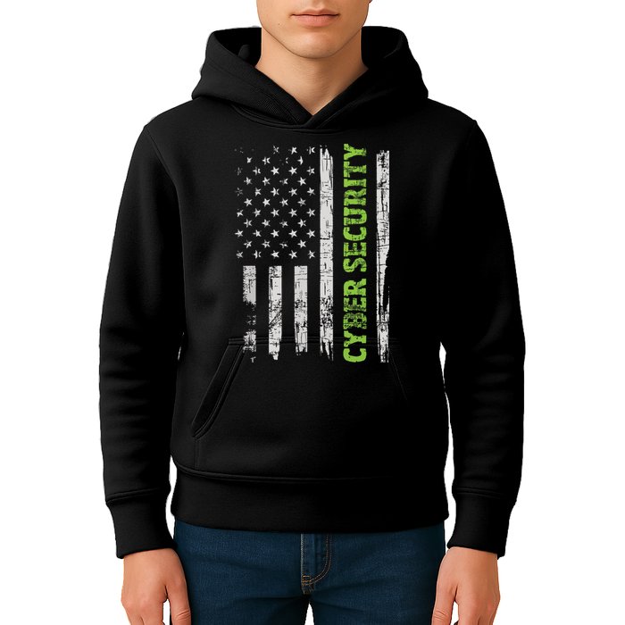 Cybersecurity USA Flag Computer Engineer Programmer Hacker Kids Hoodie