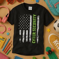 Cybersecurity USA Flag Computer Engineer Programmer Hacker Kids T-Shirt