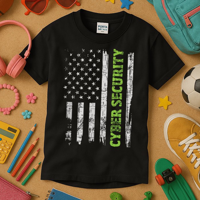 Cybersecurity USA Flag Computer Engineer Programmer Hacker Kids T-Shirt